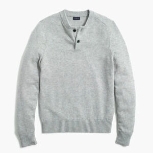 J. Crew Factory Lambswool-Blend Henley Sweater Gray Size XL AP644 Men’s